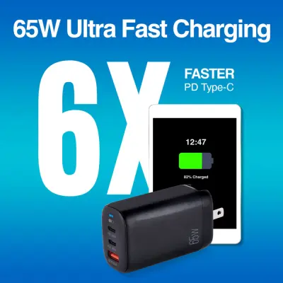 CARGADOR DE PARED VOLTA P8 GAN III DE 65W CON DOBLE PUERTO USB-C Y ENCHUFLE PLEGABLE ARGAC0126